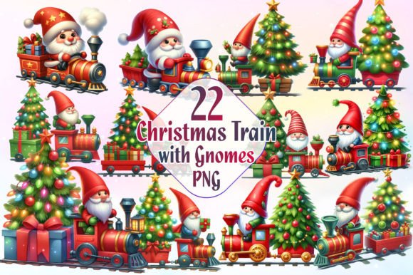 Christmas Train with Gnomes Clipart Gráfico Ilustraciones Imprimibles Por LiustoreCraft