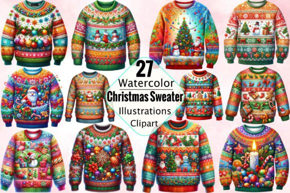 Colorful Christmas Sweater Clipart PNG Graphic Illustrations By SVGArt