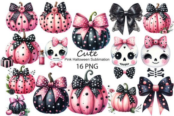 Cute Pink & Black Halloween Sublimation Graphic Illustrations By Dreamy Art