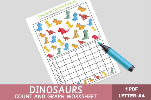 Math Activity - Dinosaur Count & Graph Grafik Arbeitsblätter und Unterrichtsmaterialien Von Let´s go to learn!