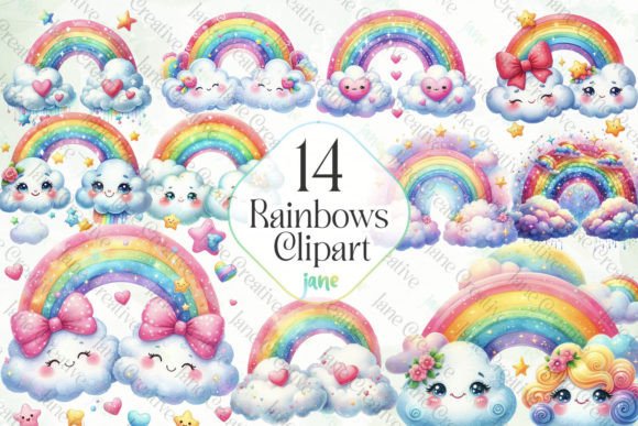 Rainbows Clipart Sublimation Graphic Illustrations By JaneCreative