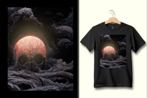 Skull with the Great Wave off Kanagawa Graphic T-shirt Designs By Canvas Elegance