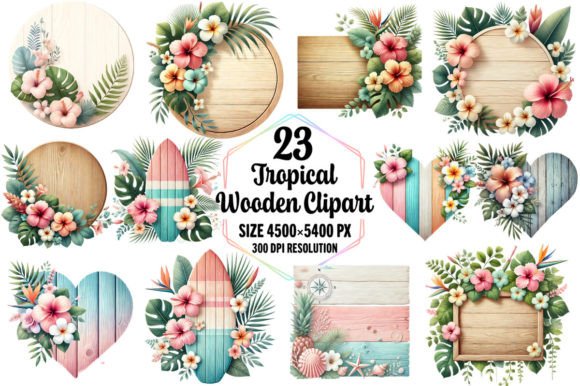 Tropical Wooden Sublimation PNG Bundle Graphic Illustrations By shipna2005