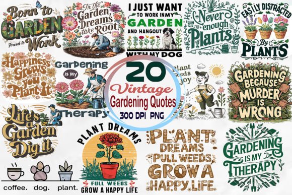 Vintage Gardening Quotes Clipart Bundle Graphic Illustrations By Maya Design