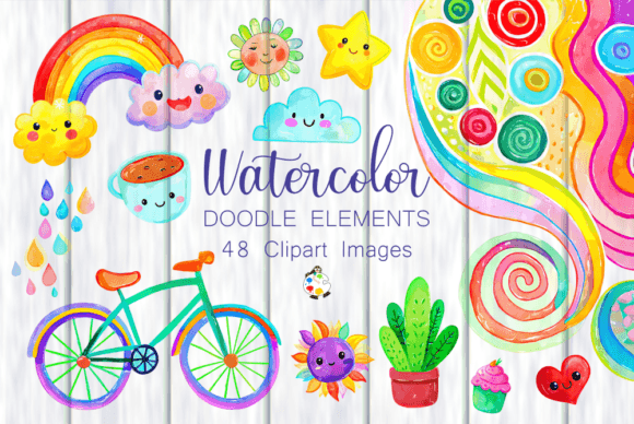Watercolor Cute Doodle Design Elements Graphic Illustrations By Prawny