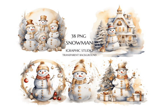 White and Gold Christmas Snowman Graphic Illustrations By Igraphic Studio