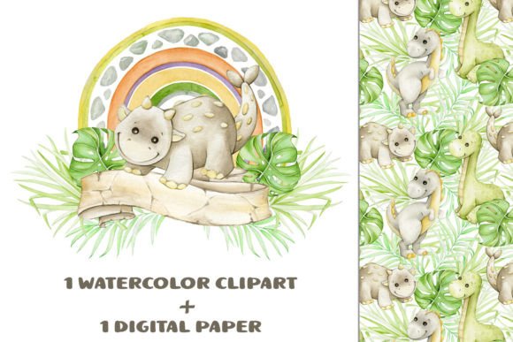 Dinosaur Watercolor Clipart Dino Little Graphic Patterns By lia.lait1111g