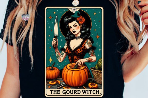 Halloween Tarot PNG Witch and Pumpkin Gráfico Modelos de Impressão Por Pixel Paige Studio