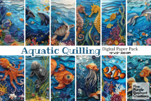 Underwater Paper Quilling Aquatic Animal Gráfico Planos de Fundo Por finepurpleelephant 1