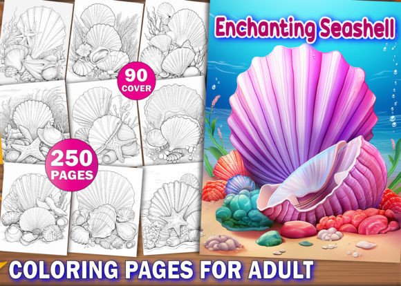250 Enchanting Seashell Coloring Pages Graphic Coloring Pages & Books Adults By KDP PRO DESIGN