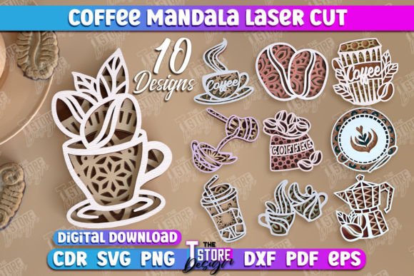 Coffee Mandala Laser Cut Design Bundle Grafik 3D SVG Von The T Store Design