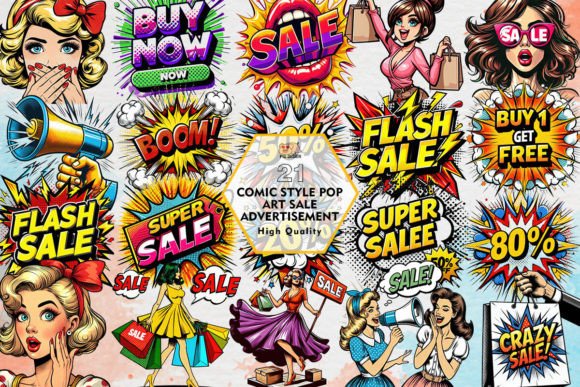 Comic Style Pop Art Sale Advertisement Graphic Illustrations By PIG.design