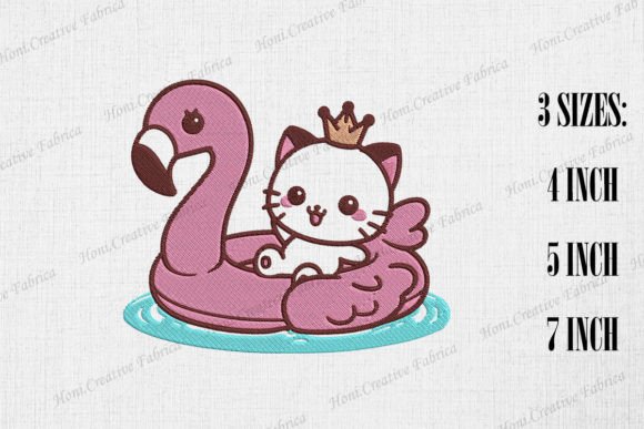 Cute Summer Cat with Flamingo Float Cats Embroidery Design By Honi.designs