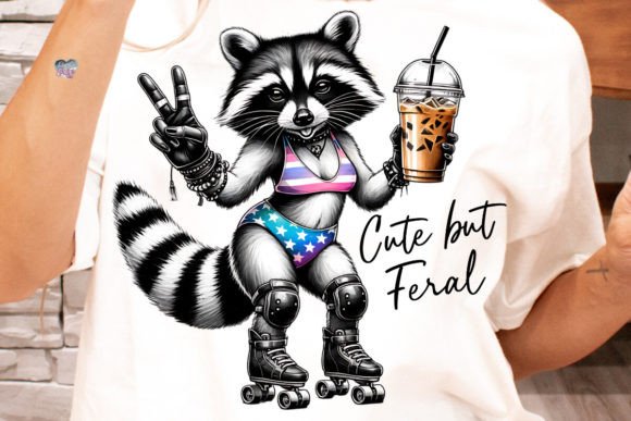 Cute but Feral Raccoon PNG Coffee Graphic Print Templates By Pixel Paige Studio