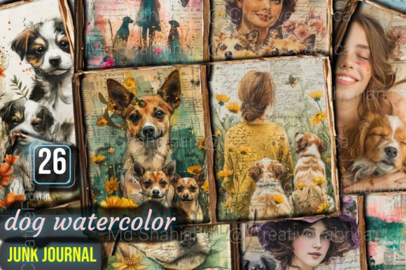 Dog Watercolor Junk Journal Pages Graphic Illustrations By Md Shahjahan