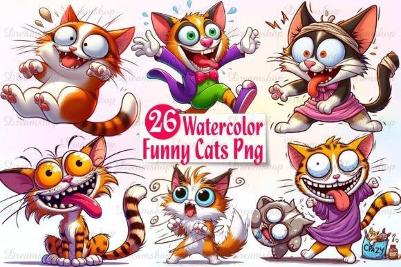 Funny Cats Clipart, Funny Cat Faces PNG Graphic Illustrations By Dreamshop