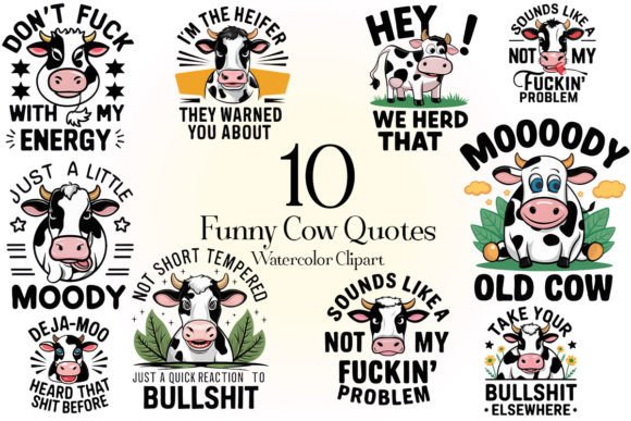 Funny Cow Quotes Sublimation Bundle Graphic Illustrations By sumim3934