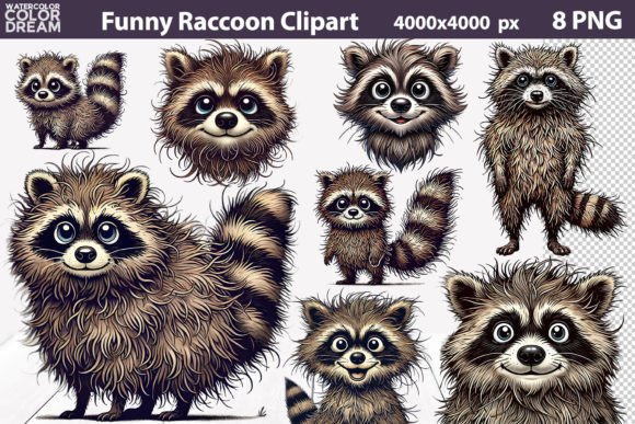 Funny Raccoon Clipart Graphic Illustrations By WatercolorColorDream
