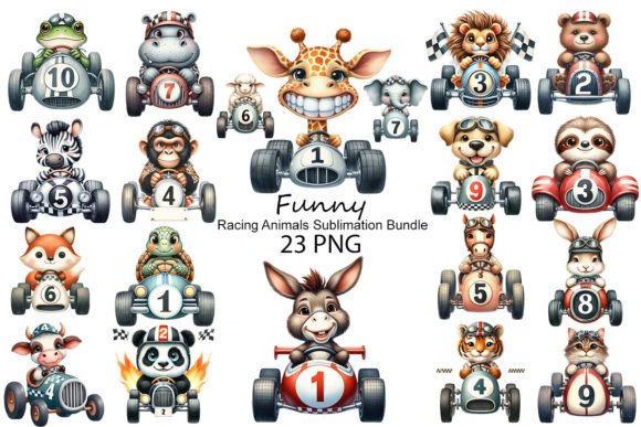 Funny Racing Animals Sublimation Bundle Illustration Illustrations Imprimables Par Dreamy Art