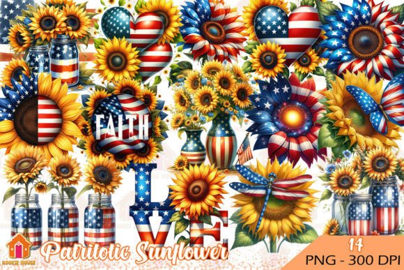 Patriotic Sunflower Clipart PNG Graphic Illustrations By Kookie House