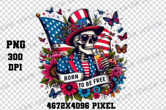 Skeleton Born to Be Free USA Graphic Crafts By Lewlew