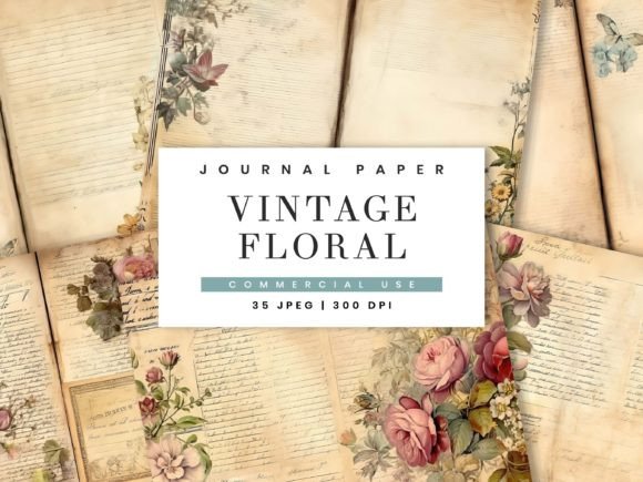 Vintage Floral Junk Journal Paper Graphic Backgrounds By busydaydesign