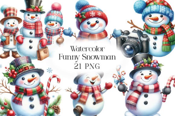 Watercolor Funny Snowman Sublimation Grafik Druckbare Illustrationen Von CraftArtStudio