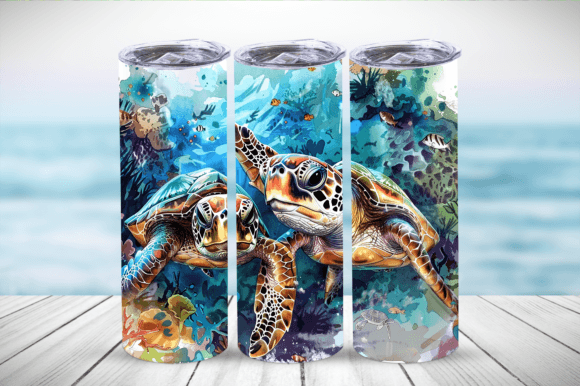 Watercolor Sea Turtle Tumbler Wrap PNG Graphic Print Templates By bilashdeb3d