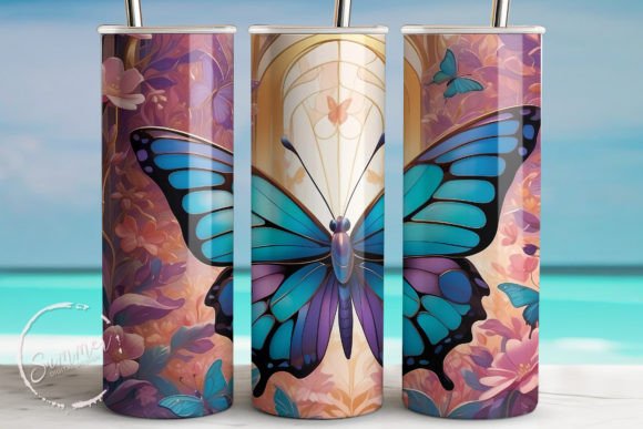 20oz Tumbler Wrap: 3D Teal Butterfly Graphic Tumbler Wraps By Summer Digital Design