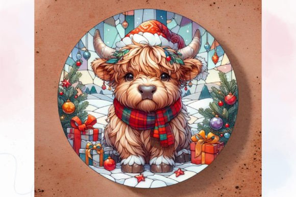 Christmas Round Highland Cow Decoration Graphic Illustrations By RevolutionCraft