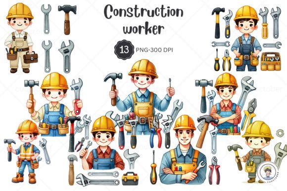 Construction Worker Clipart Labor Day Gráfico Ilustrações para Impressão Por cuoctober