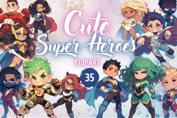 Cute Kawaii Super Heroes - Clipart Graphic Illustrations By Sahad Stavros Studio