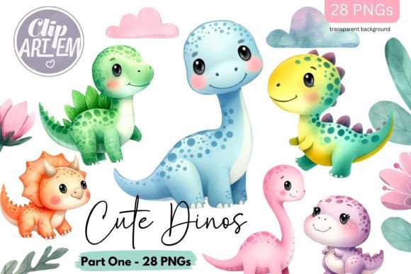 Dinosaurs 28 Bundle Clip Art Baby Dinos Grafica Illustrazioni Stampabili Di clipArtem
