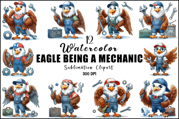 Eagle Being a Mechanic Clipart Graphic Illustrations By Sinthia Telle