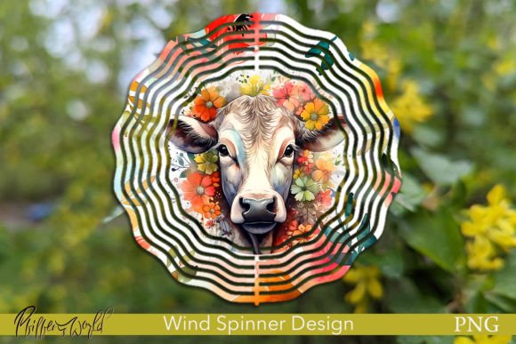 Floral Wind Spinner | Cow with Flowers Graphic Crafts By Pfiffen's World