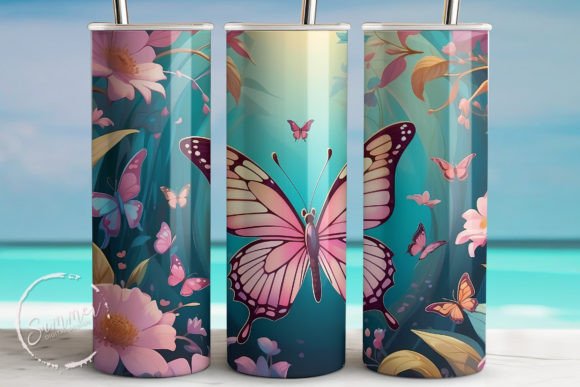 Pink Butterfly 3D 20oz Tumbler Wrap Graphic Tumbler Wraps By Summer Digital Design