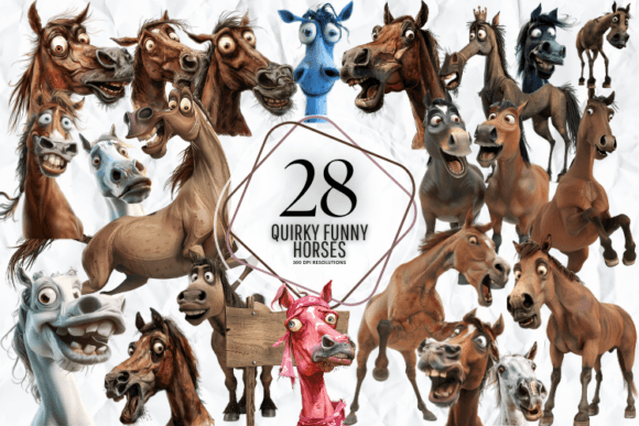 Quirky Funny Horses Clipart Graphic Illustrations By Markicha Art