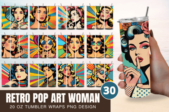 Retro Pop Art Woman 20 Oz Skinny Tumbler Graphic Tumbler Wraps By Craft Fair