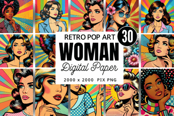 Retro Pop Art Woman Digital Paper Bundle Graphic Backgrounds By Craft Fair