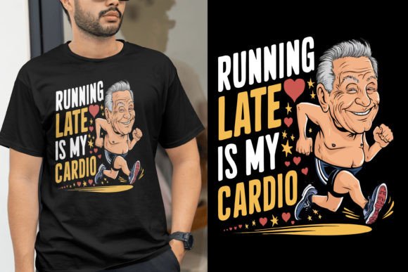 Running Late is My Cardio T-Shirt Design Grafika Grafika AI Przez Depict_Design