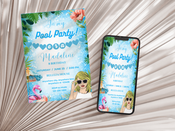 Taylor Era Editable Pool Party Invite Graphic Print Templates By Anjali Anjali