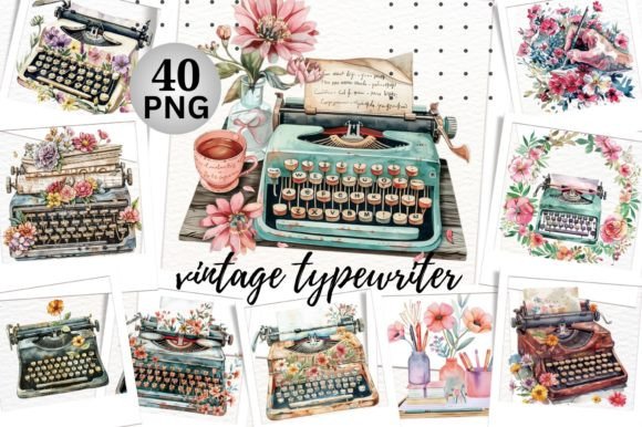 Vintage Typewriter Clipart Graphic AI Generated By DenizDesign