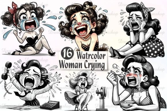 Vintage Woman Crying Sublimation Clipart Graphic Illustrations By Dreamshop