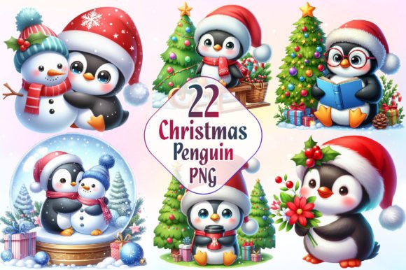 Watercolor Christmas Penguin Bundle Png Graphic Illustrations By LiustoreCraft