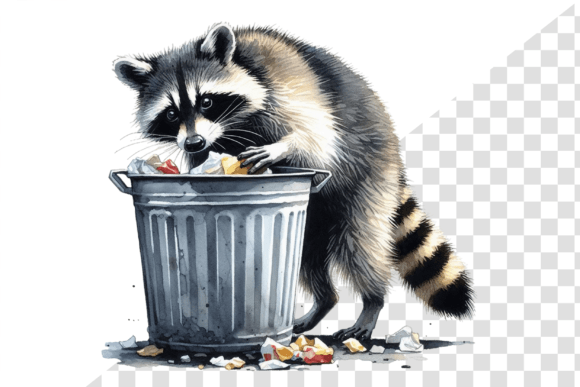Watercolor TrashPaw Raccoon Raid Clipart Gráfico Ilustrações para Impressão Por Design Store