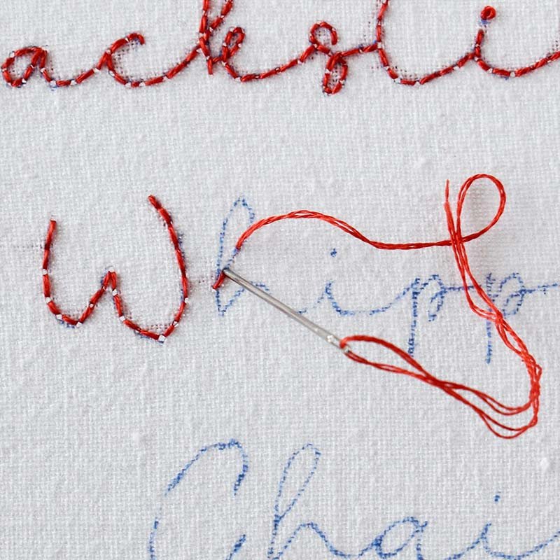 Whipped backstitch embroidery step 1