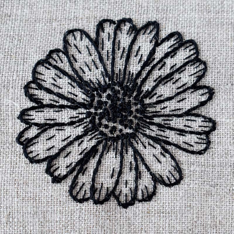 Black and White daisy flower embroidery